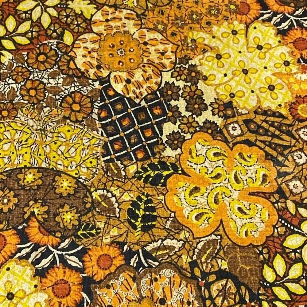 Vintage Fabric Table Runner Browns/orange/yellow/cream Paisley Floral
